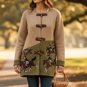 Vtg Main Line Eagle's Eye Wool Equestrian Horse Rider Toggle Sweater Cardigan M